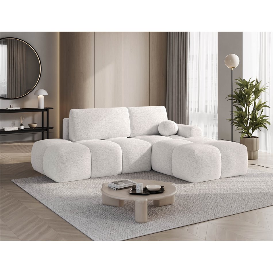 Corner sofa Elittario R, sleeping function, Royal 01, boucle, white, H95x227x170cm