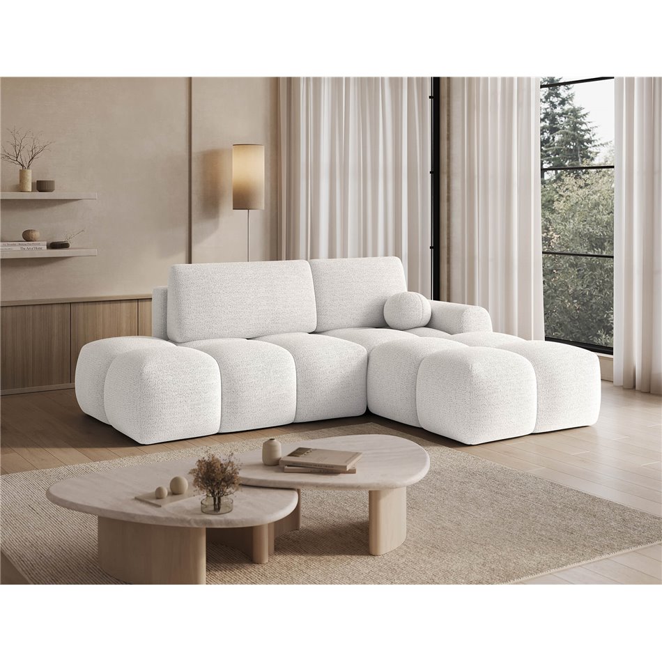 Corner sofa Elittario R, sleeping function, Royal 01, boucle, white, H95x227x170cm