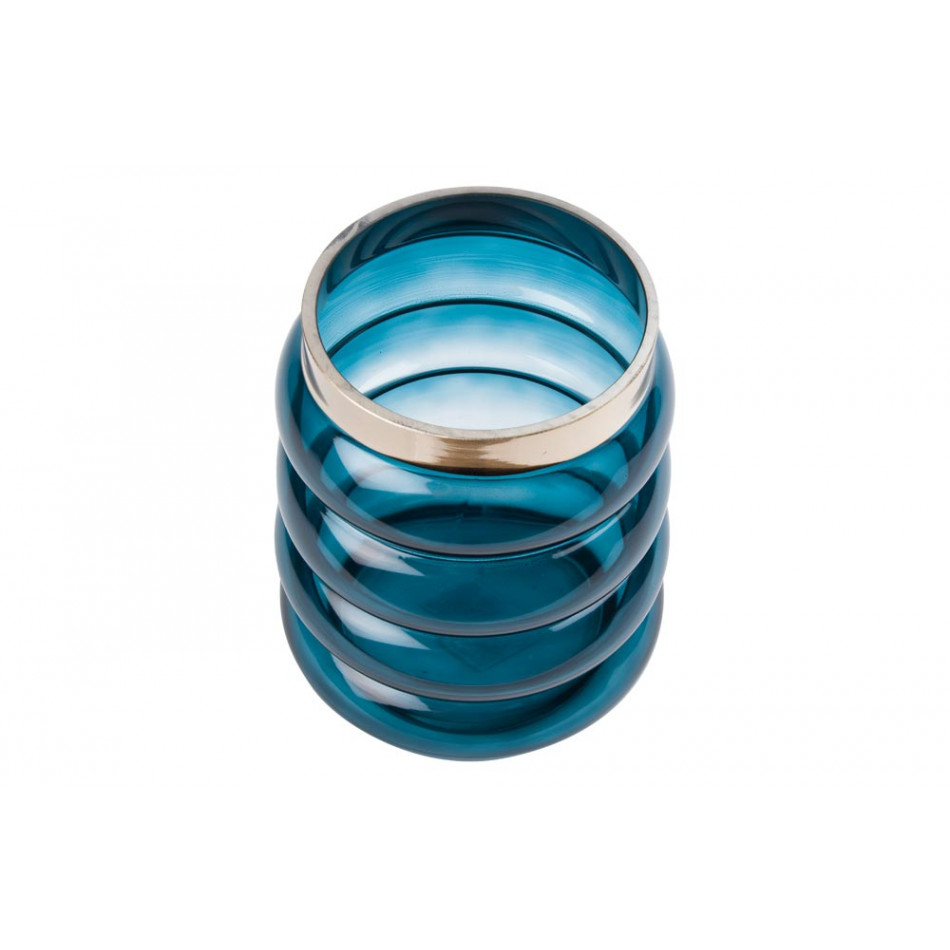 Vase/candle holder Vasto, glass, blue/silver, H17.5 D15cm