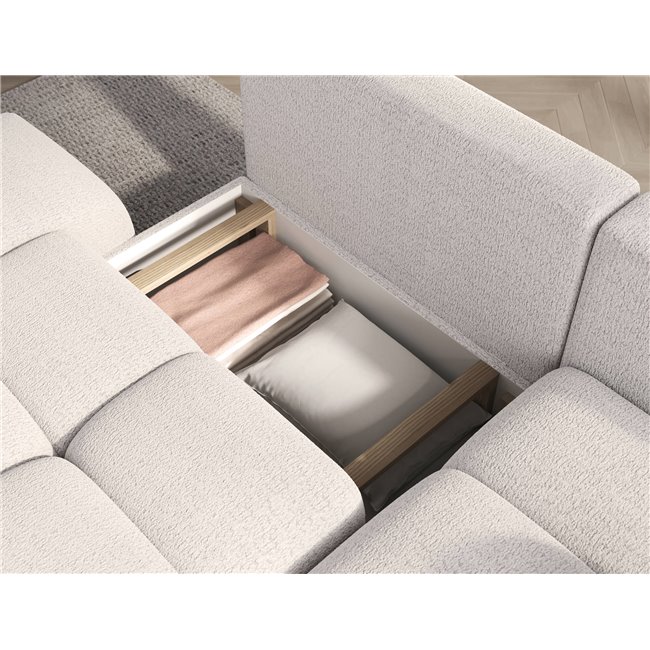 Corner sofa Elittario R, sleeping function, Royal 01, boucle, white, H95x227x170cm