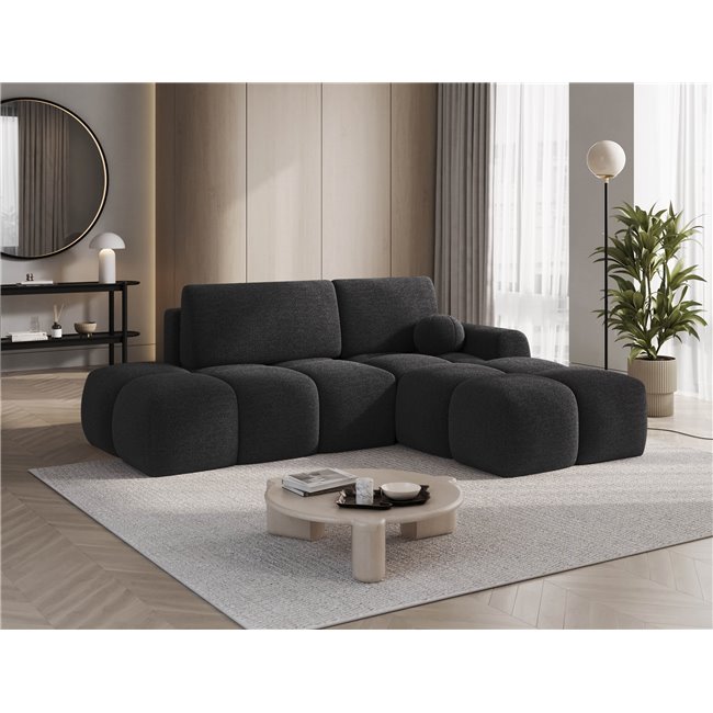Corner sofa Elittario R, sleeping function, Royal 05, boucle, dark grey, H95x227x170cm