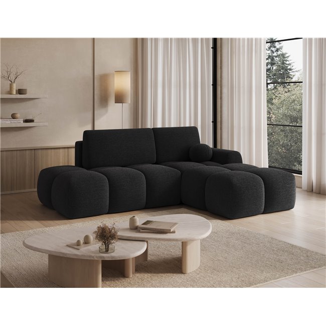 Corner sofa Elittario R, sleeping function, Royal 05, boucle, dark grey, H95x227x170cm