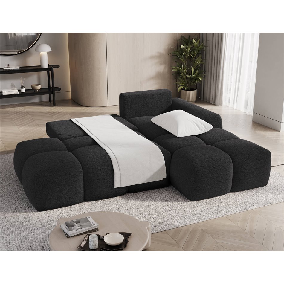 Corner sofa Elittario R, sleeping function, Royal 05, boucle, dark grey, H95x227x170cm