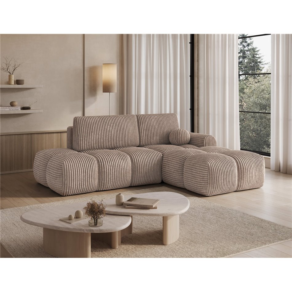 Corner sofa Elittario R, sleeping function, Modullo 20, light brown, H95x227x170cm