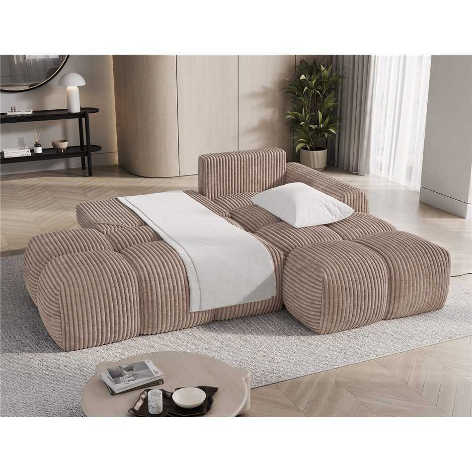 Corner sofa Elittario R, sleeping function, Modullo 20, light brown, H95x227x170cm
