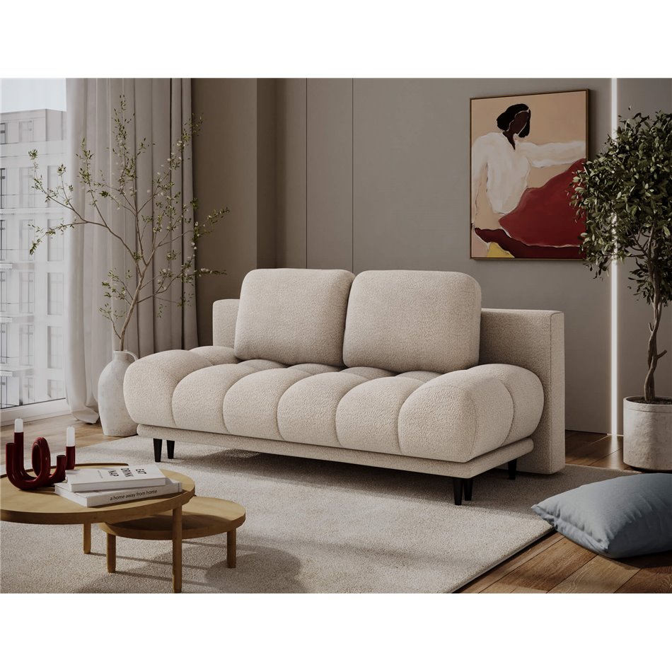 Sofa bed Elguavio, sleeping function, Royal 18, boucle, beige, H97x210x91cm