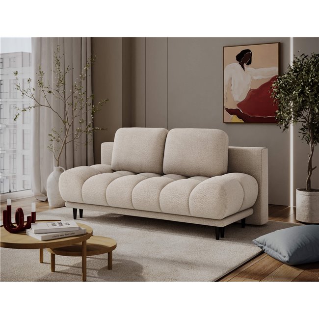 Sofa bed Elguavio, sleeping function, Royal 18, boucle, beige, H97x210x91cm