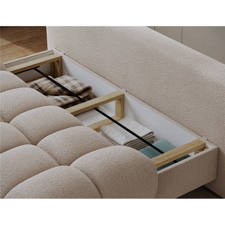 Sofa bed Elguavio, sleeping function, Royal 18, boucle, beige, H97x210x91cm