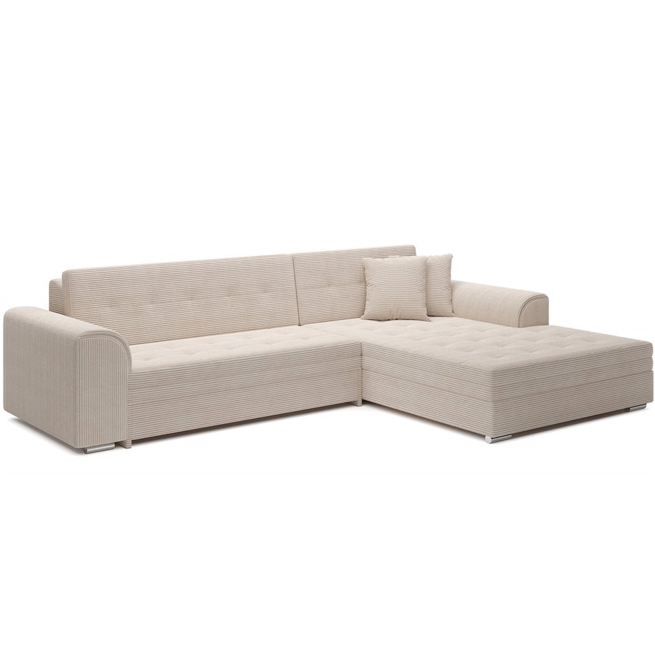 Corner sofa Erento R, sleeping function, Jarell 18, corduroy, beige, H78x296x194cm