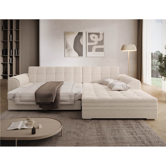 Corner sofa Erento R, sleeping function, Jarell 18, corduroy, beige, H78x296x194cm