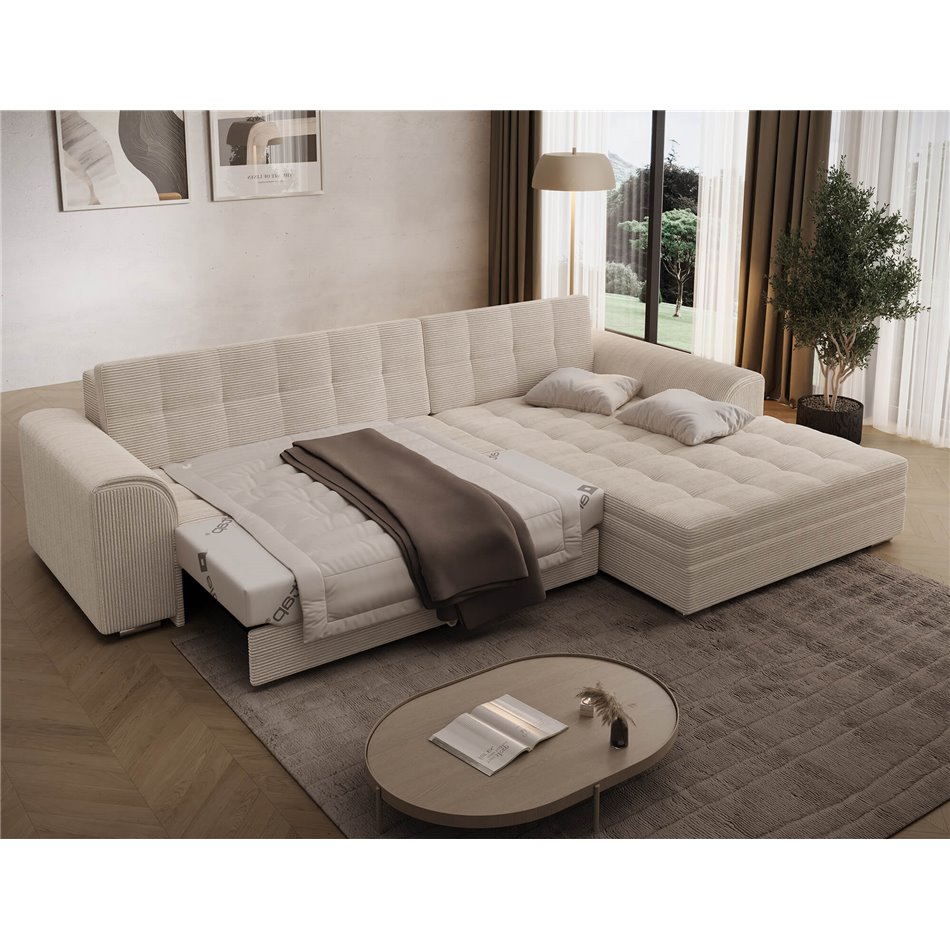 Corner sofa Erento R, sleeping function, Jarell 18, corduroy, beige, H78x296x194cm