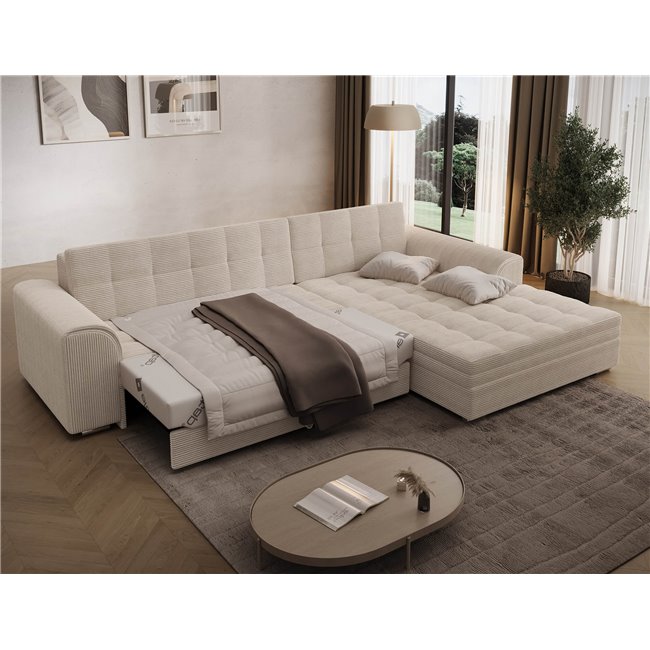 Corner sofa Erento R, sleeping function, Jarell 18, corduroy, beige, H78x296x194cm