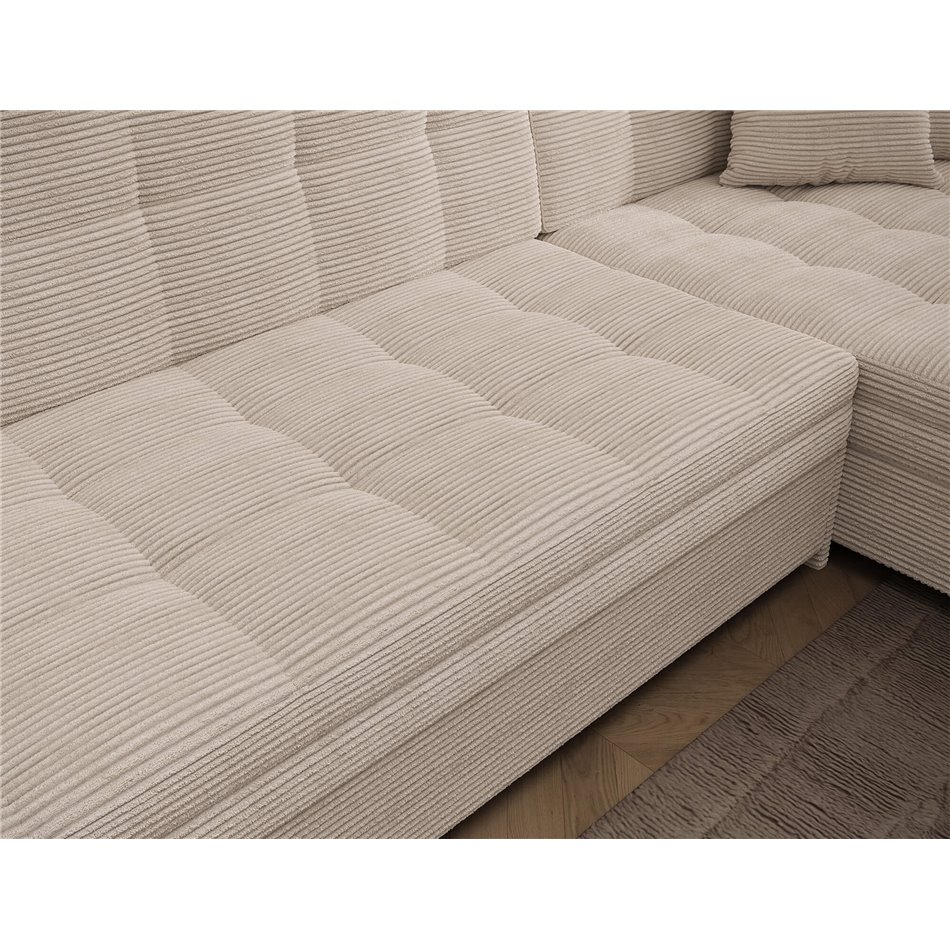 Corner sofa Erento R, sleeping function, Jarell 18, corduroy, beige, H78x296x194cm
