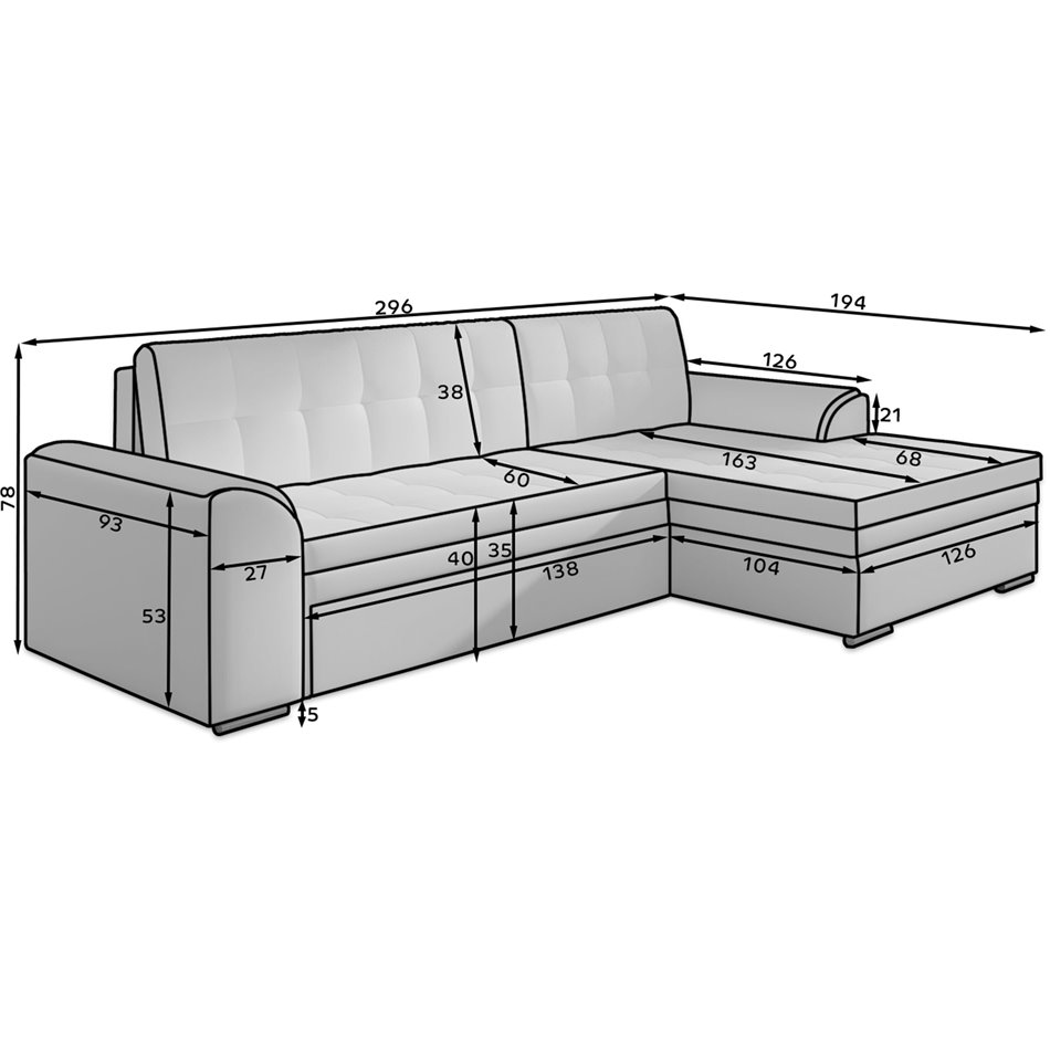 Corner sofa Erento R, sleeping function, Jarell 18, corduroy, beige, H78x296x194cm
