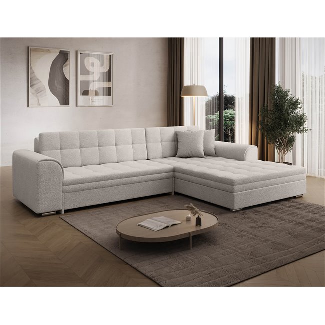 Corner sofa Erento R, sleeping function, Royal 01, boucle, white, H78x296x194cm