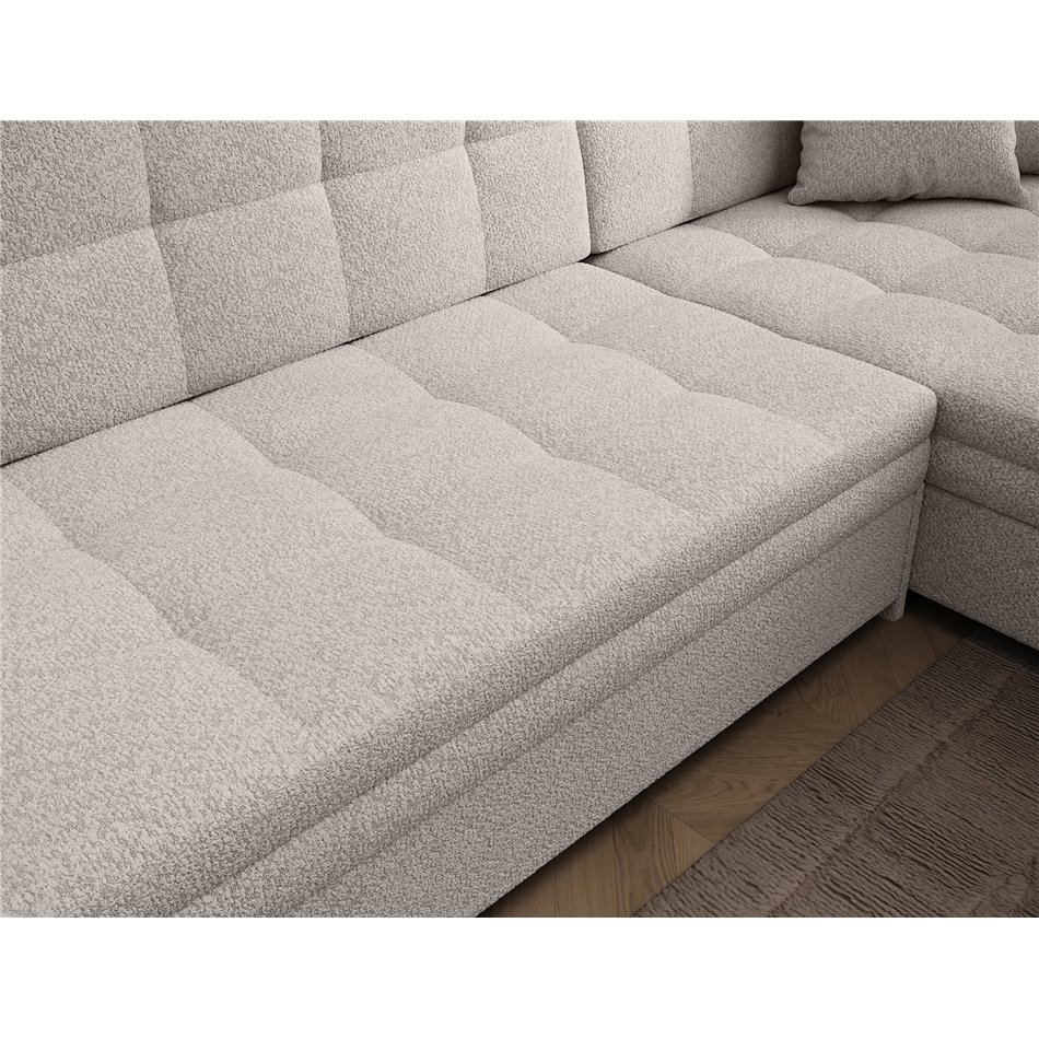 Corner sofa Erento R, sleeping function, Royal 01, boucle, white, H78x296x194cm