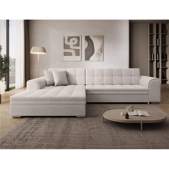 Corner sofa Erento L, sleeping function, Royal 01, boucle, white, H78x296x194cm