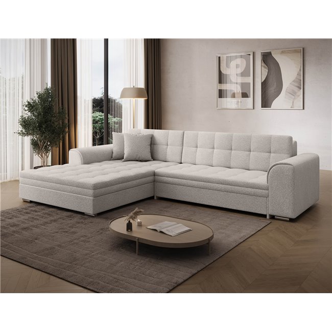 Corner sofa Erento L, sleeping function, Royal 01, boucle, white, H78x296x194cm