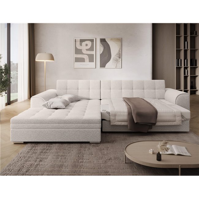 Corner sofa Erento L, sleeping function, Royal 01, boucle, white, H78x296x194cm