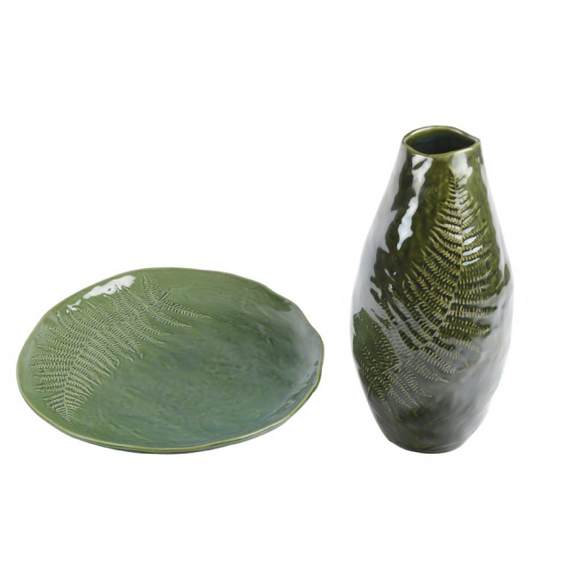 Decorative Plate Farn, green, ceramic, D29cm