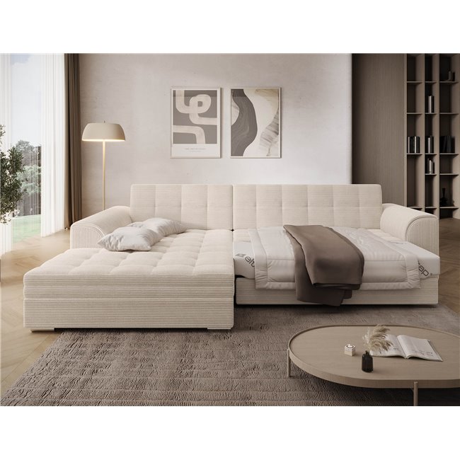 Corner sofa Erento L, sleeping function, Jarell 18, corduroy, beige, H78x296x194cm