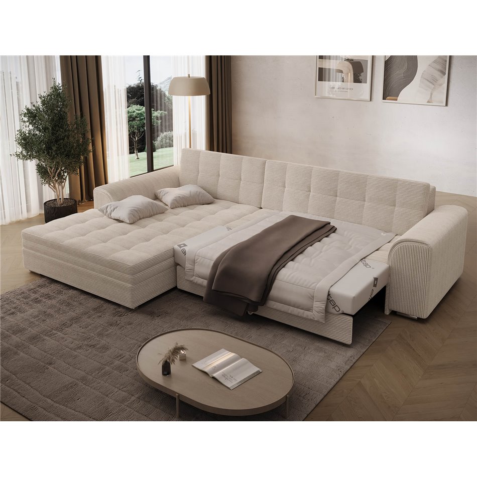Corner sofa Erento L, sleeping function, Jarell 18, corduroy, beige, H78x296x194cm