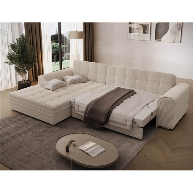 Corner sofa Erento L, sleeping function, Jarell 18, corduroy, beige, H78x296x194cm