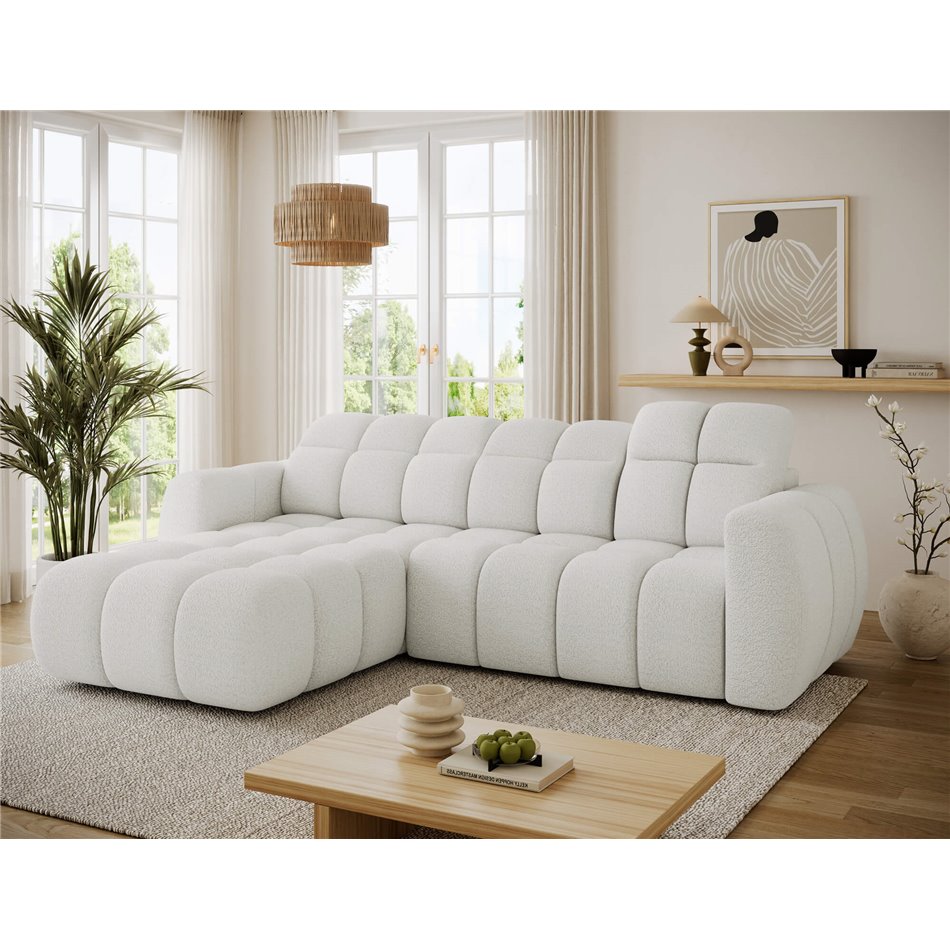 Corner sofa Efanito L, sleeping function, Royal 01, boucle, white, H105x288x200cm