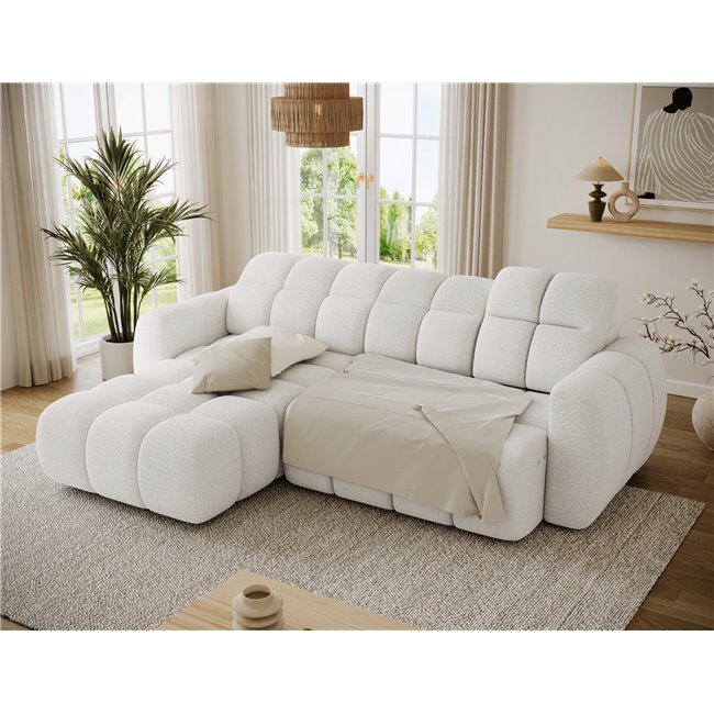 Corner sofa Efanito L, sleeping function, Royal 01, boucle, white, H105x288x200cm