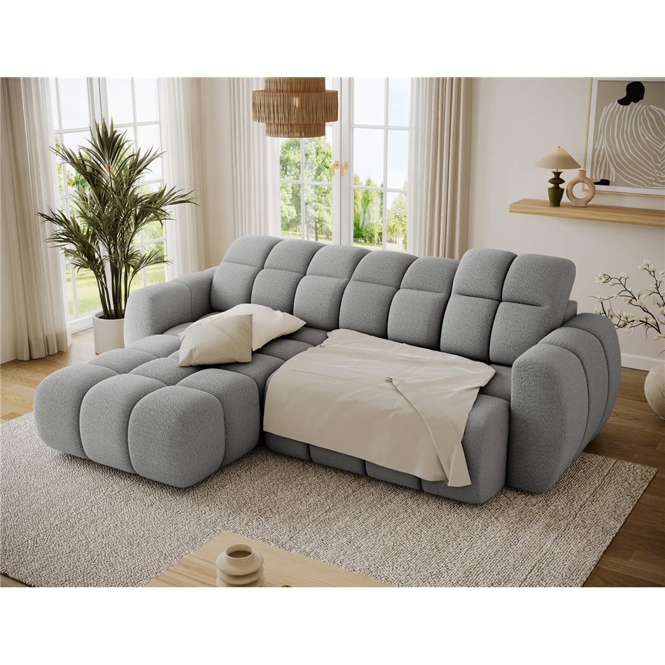Corner sofa Efanito L, sleeping function, Royal 04, boucle, grey, H105x288x200cm