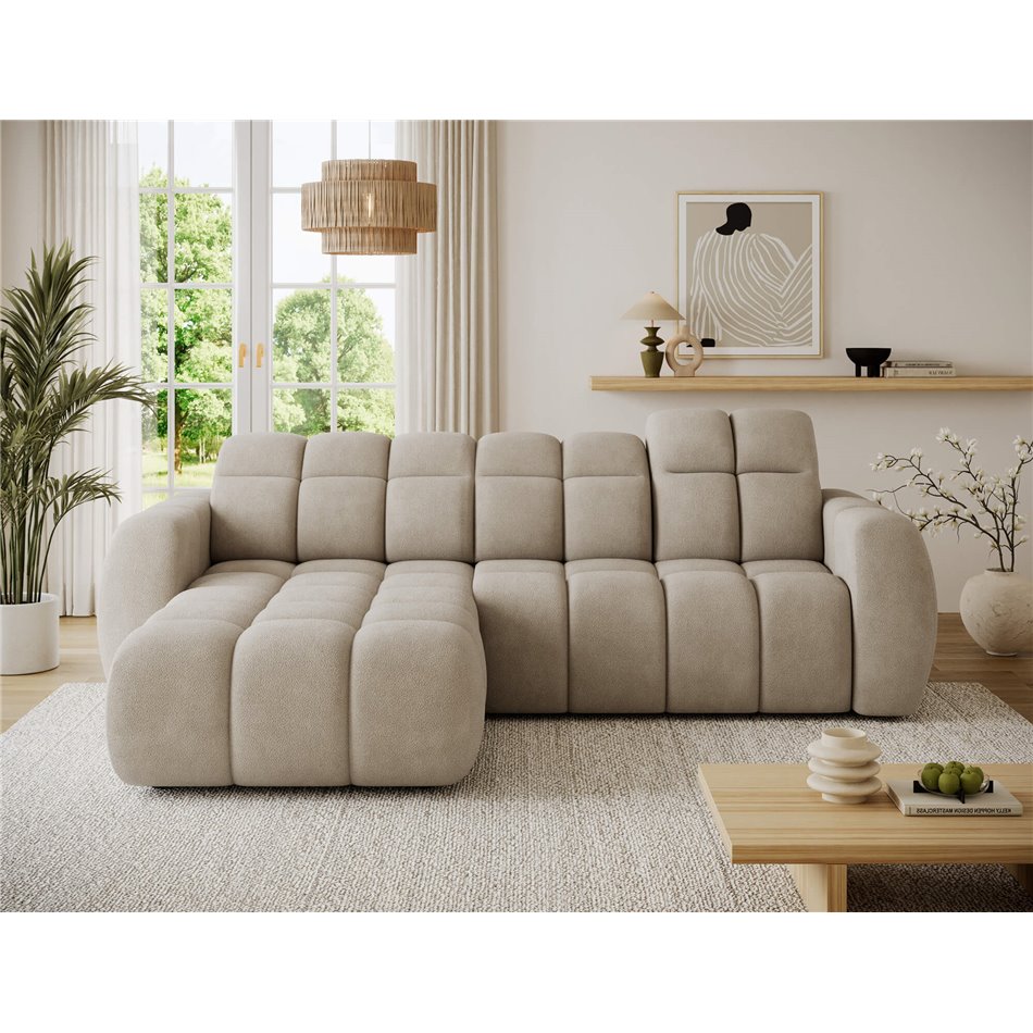 Corner sofa Efanito L, sleeping function, Amore 18, boucle, beige, H105x288x200cm