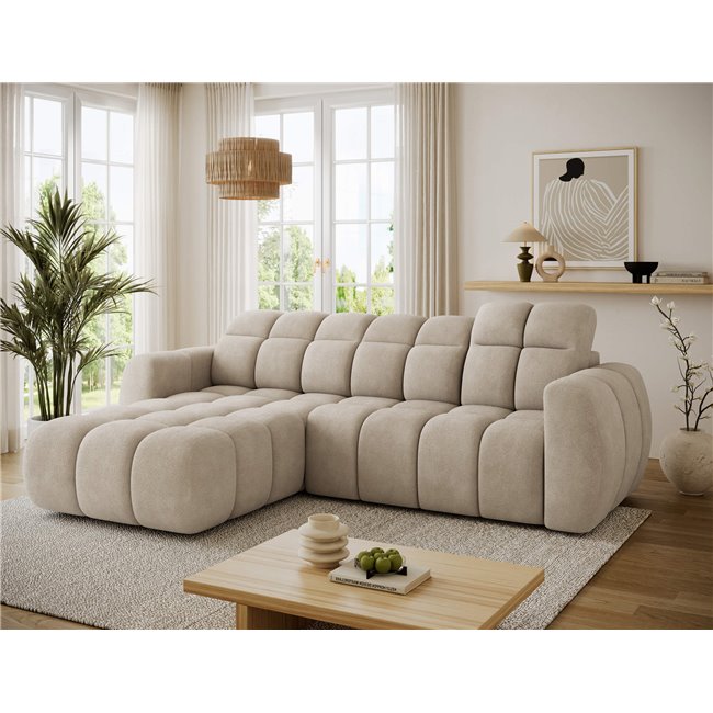 Corner sofa Efanito L, sleeping function, Amore 18, boucle, beige, H105x288x200cm