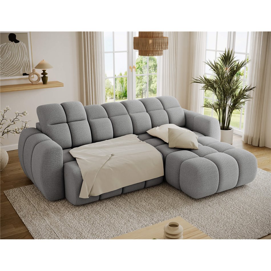 Corner sofa Efanito R, sleeping function, Royal 04, boucle, grey, H105x288x200cm
