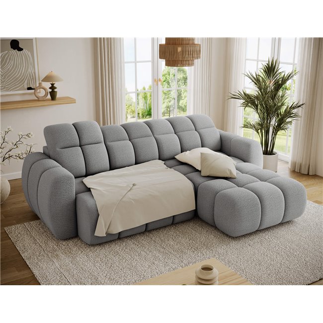 Corner sofa Efanito R, sleeping function, Royal 04, boucle, grey, H105x288x200cm