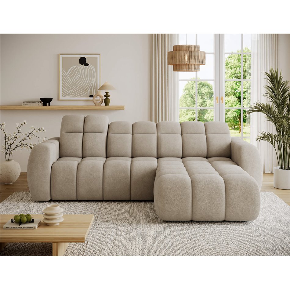 Corner sofa Efanito R, sleeping function, Amore 18, boucle, beige, H105x288x200cm