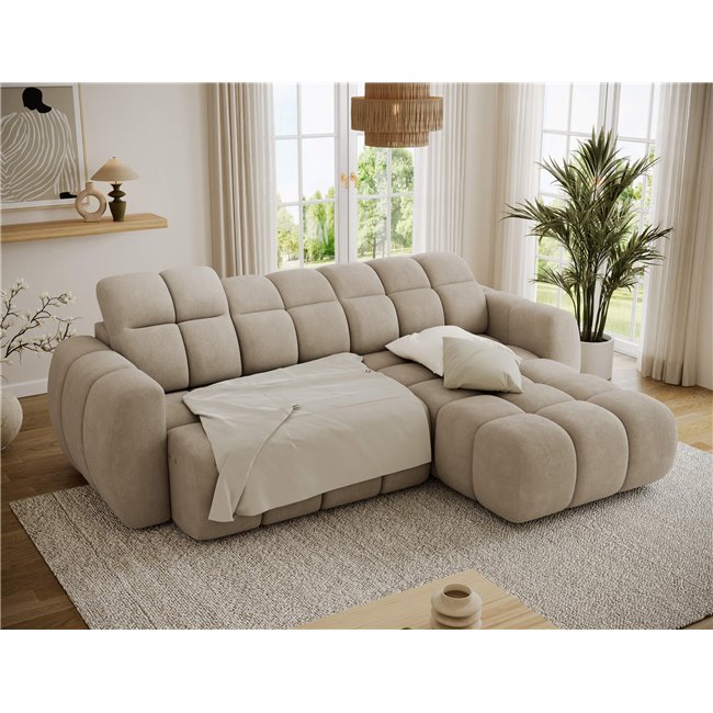 Corner sofa Efanito R, sleeping function, Amore 18, boucle, beige, H105x288x200cm