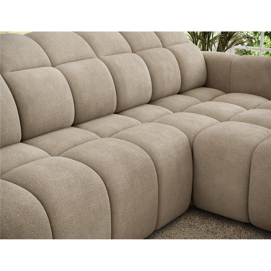 Corner sofa Efanito R, sleeping function, Amore 18, boucle, beige, H105x288x200cm