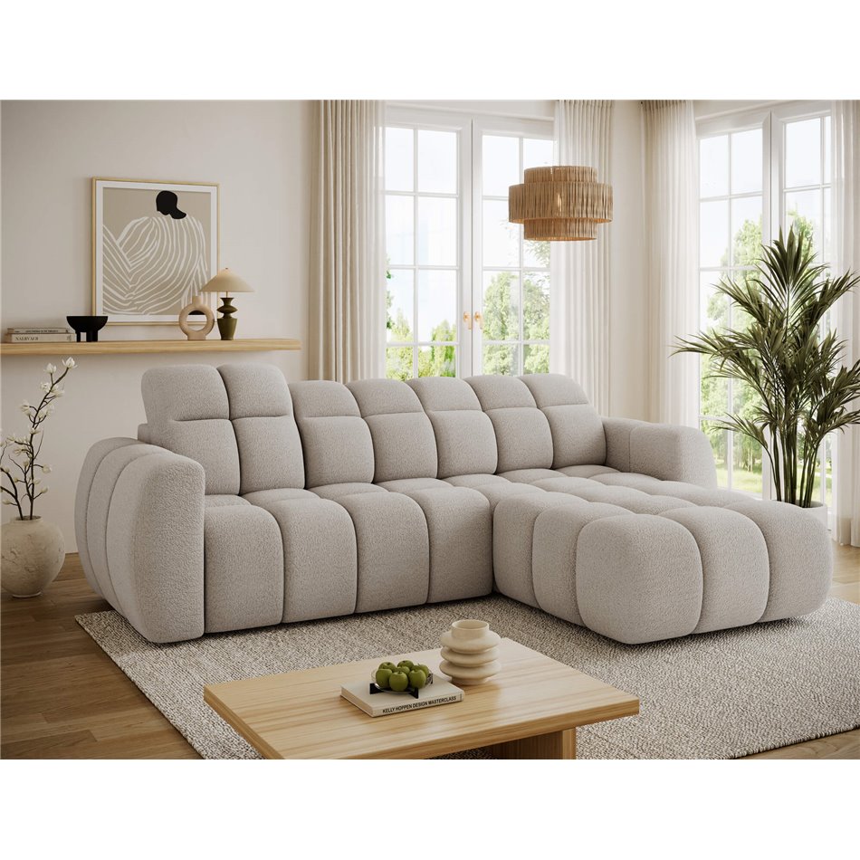 Corner sofa Efanito R, sleeping function, Royal 18, boucle, beige, H105x288x200cm
