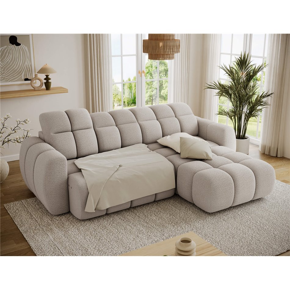 Corner sofa Efanito R, sleeping function, Royal 18, boucle, beige, H105x288x200cm