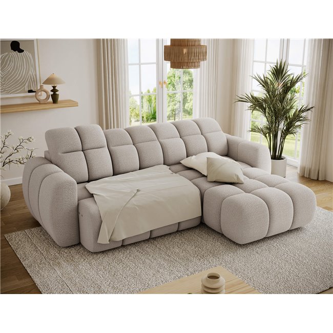 Corner sofa Efanito R, sleeping function, Royal 18, boucle, beige, H105x288x200cm