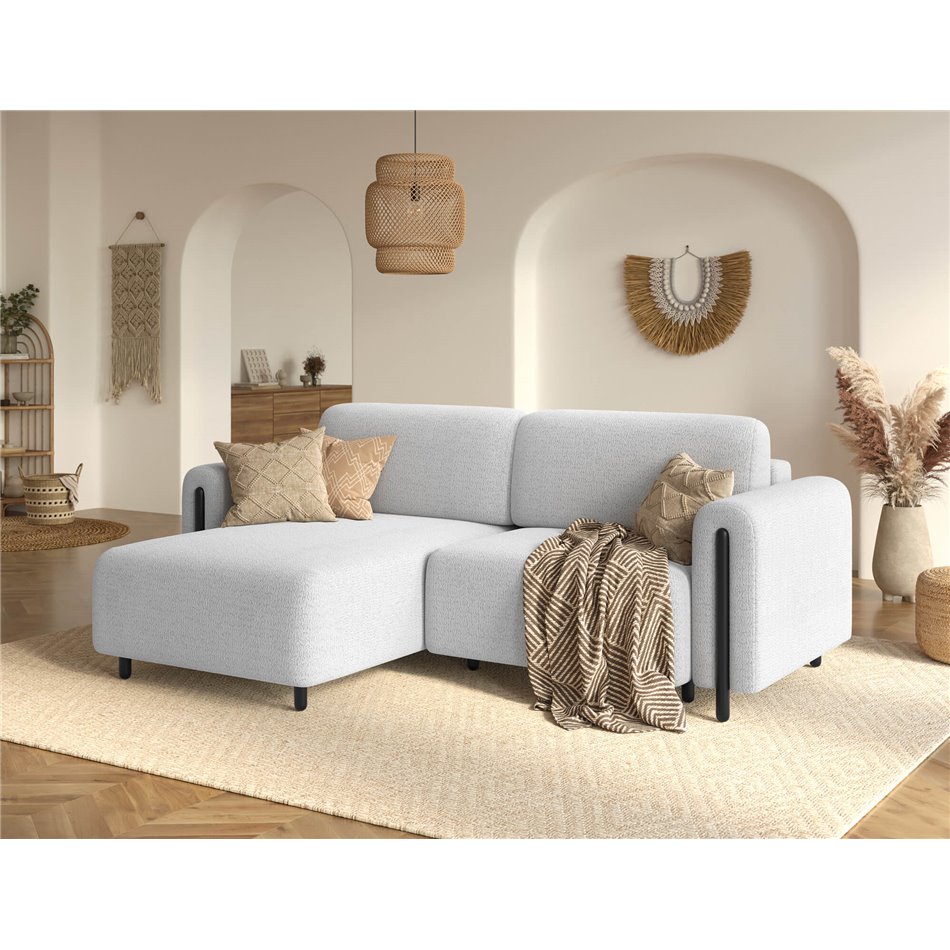 Corner sofa Elcossta L, sleeping function, Royal 01, boucle, white, H95x244x154cm