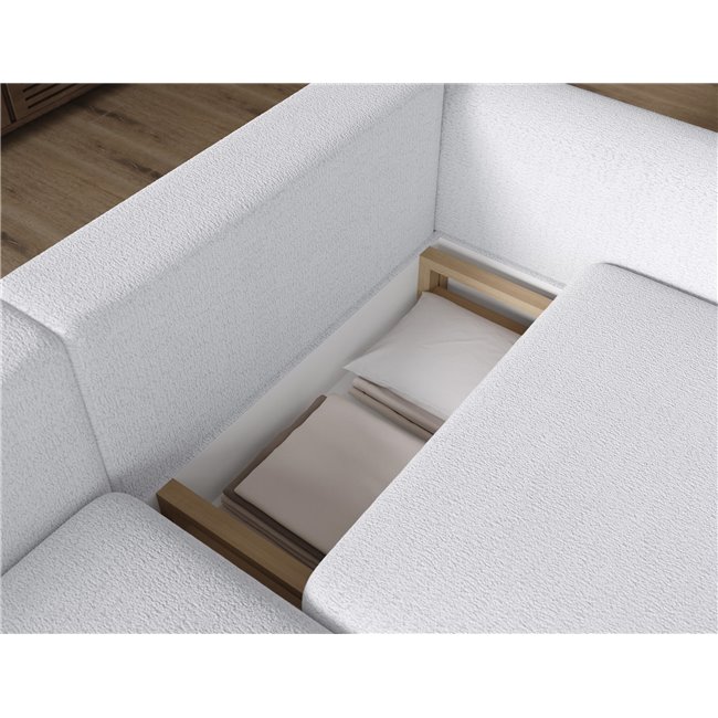 Corner sofa Elcossta L, sleeping function, Royal 01, boucle, white, H95x244x154cm