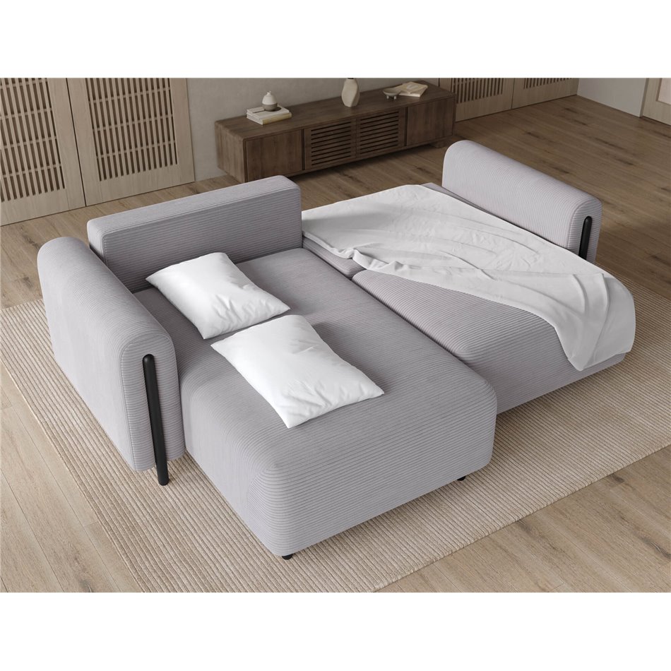 Corner sofa Elcossta L, sleeping function, Jarell 03, corduroy, grey, H95x244x154cm