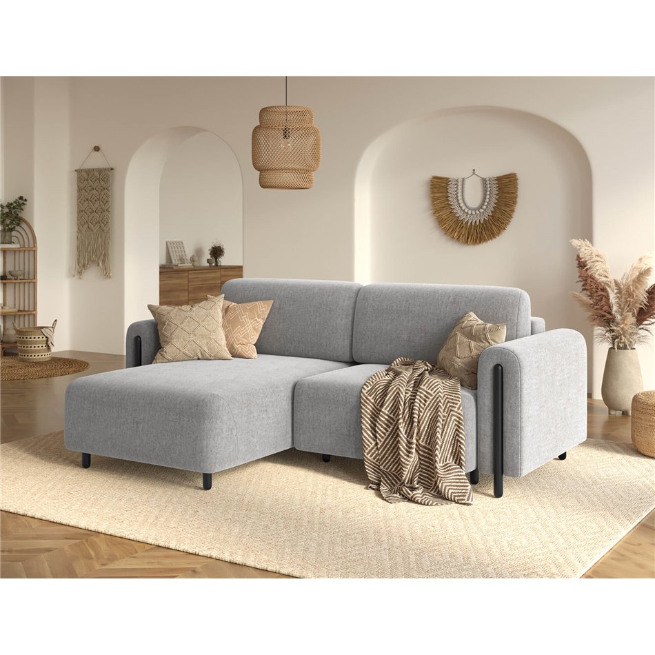 Corner sofa Elcossta L, sleeping function, Amore 04, boucle, grey, H95x244x154cm