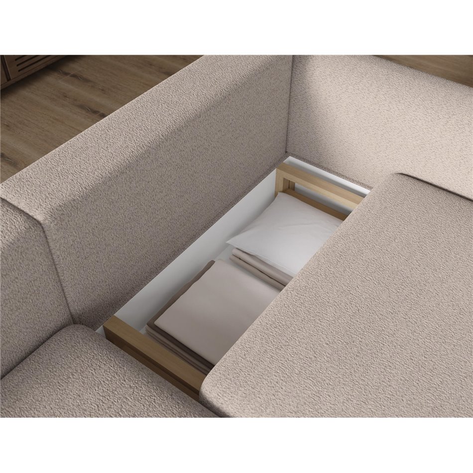 Corner sofa Elcossta L, sleeping function, Royal 18, boucle, beige, H95x244x154cm