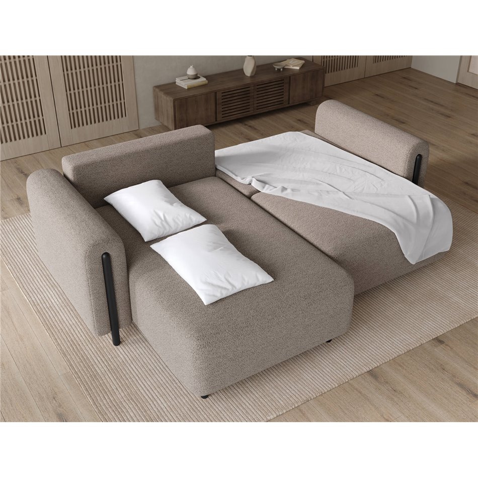 Corner sofa Elcossta L, sleeping function, Royal 20, boucle, brown, H95x244x154cm