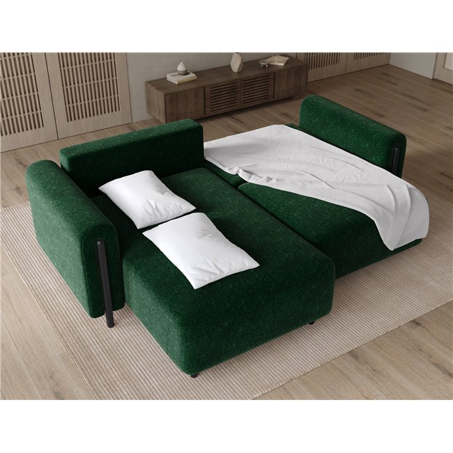 Corner sofa Elcossta L, sleeping function, Amore 35, boucle, dark green, H95x244x154cm