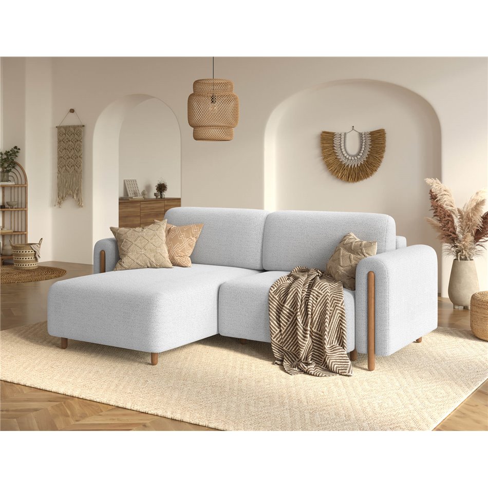 Corner sofa Elcossta L, sleeping function, Royal 01, boucle, white, H95x244x154cm