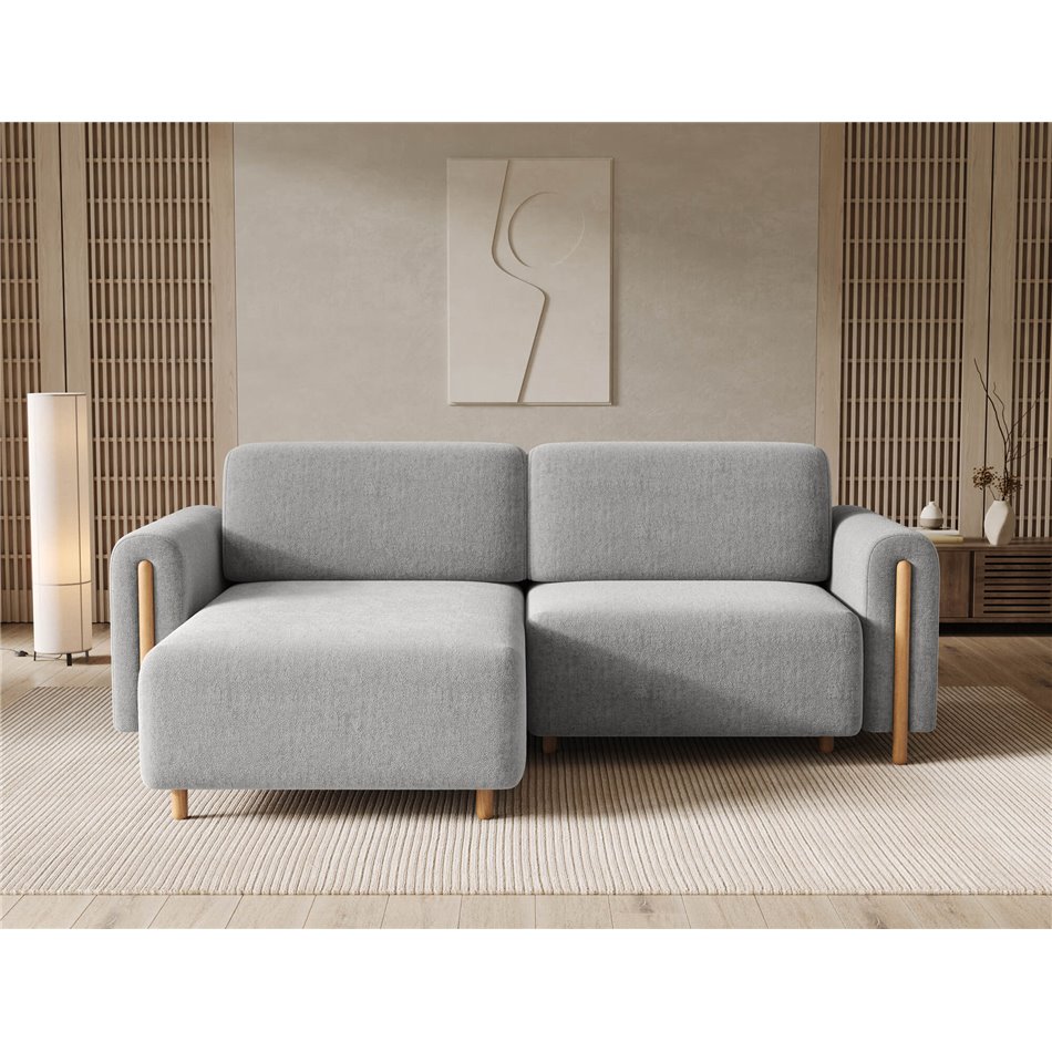 Corner sofa Elcossta L, sleeping function, Amore 04, boucle, grey, H95x244x154cm