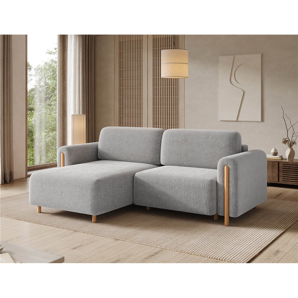 Corner sofa Elcossta L, sleeping function, Amore 04, boucle, grey, H95x244x154cm